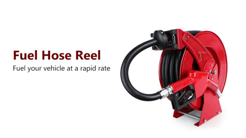 Diesel Fuel Hose Reel Retractable 1 inch x 50' Spring Driven Auto Swivel Rewind Industrial Heavy Duty Commercial Hose Holder Reel with, Size: Medium