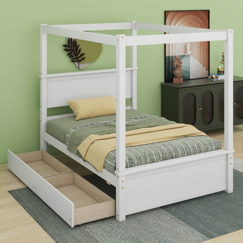 Lit plateforme double Harroll, Blanc brossé