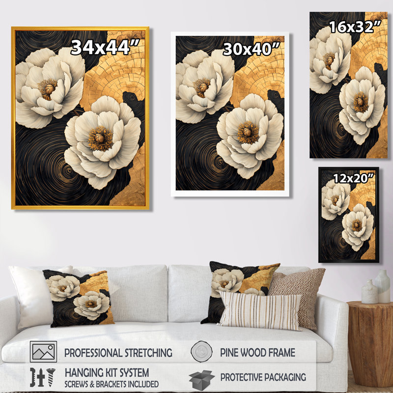 Balthrop - Floral Canvas Art Print, H 20 po x l 12 po, Reproduction encadrée sans passe-partout, Blanc