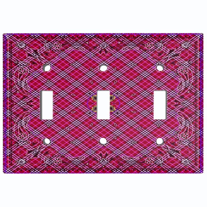 Plaque murale à 3 interrupteurs à bascule Elegant Victorian Tile, Rouge / rose
