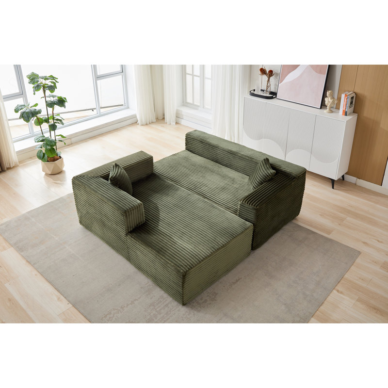 Compression Sectional Couch With Comfy Chaise, Boneless L Shape Sofa With Deep Seat, Minimalist Modular Couches Sleeper For Living Room Bedroom Apartment Lounge, Corduroy