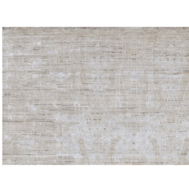 Hand Knotted Abstract Area Rug in Beige, Rectangle 6' x 9'