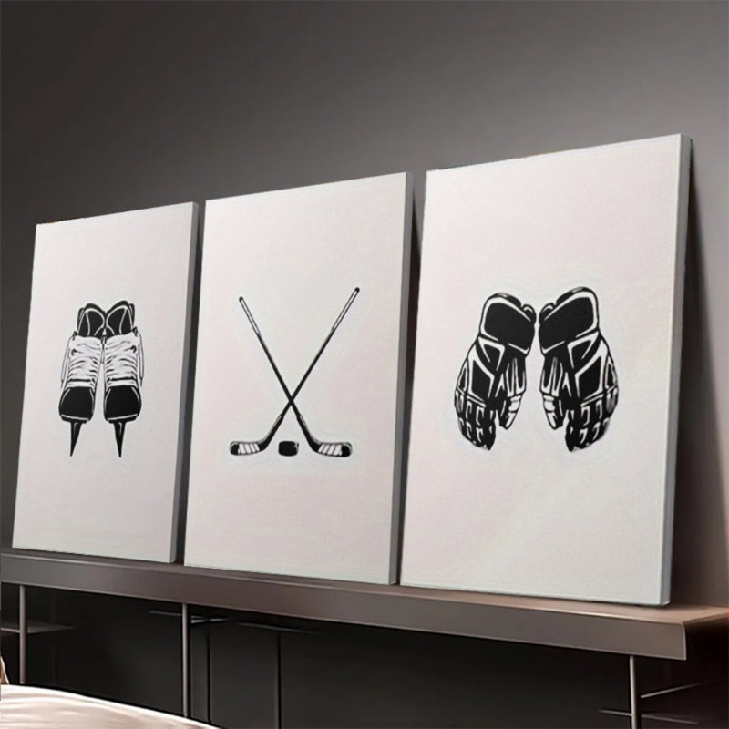«Hockey Element», impression sur toile 3 pièces pour salle de jeux, 16 * 12 pouces 3 pièces