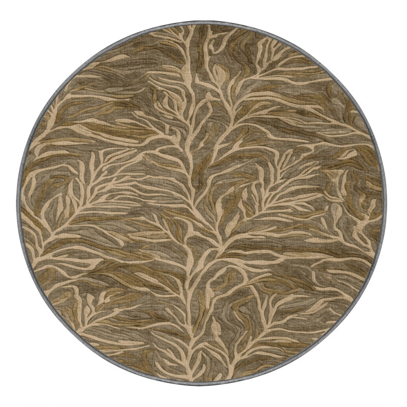 Machine Washable Nature Brown Area Rug, Round 5'