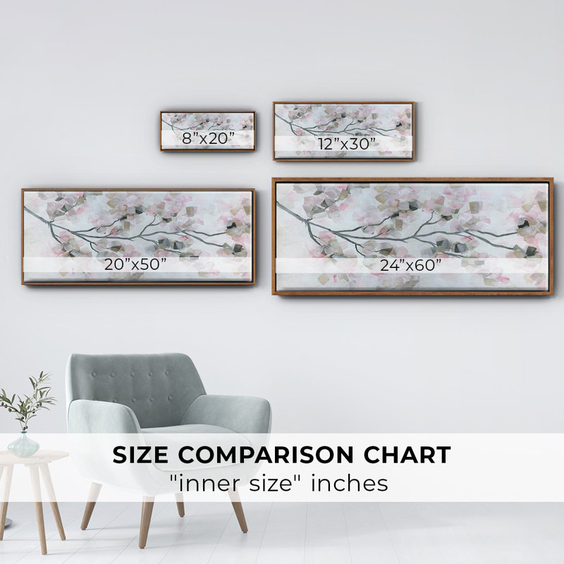 Fleurs de cerisier encadrées sur toile, Noyer, H 8 po x l 20 po x P 1,5 po