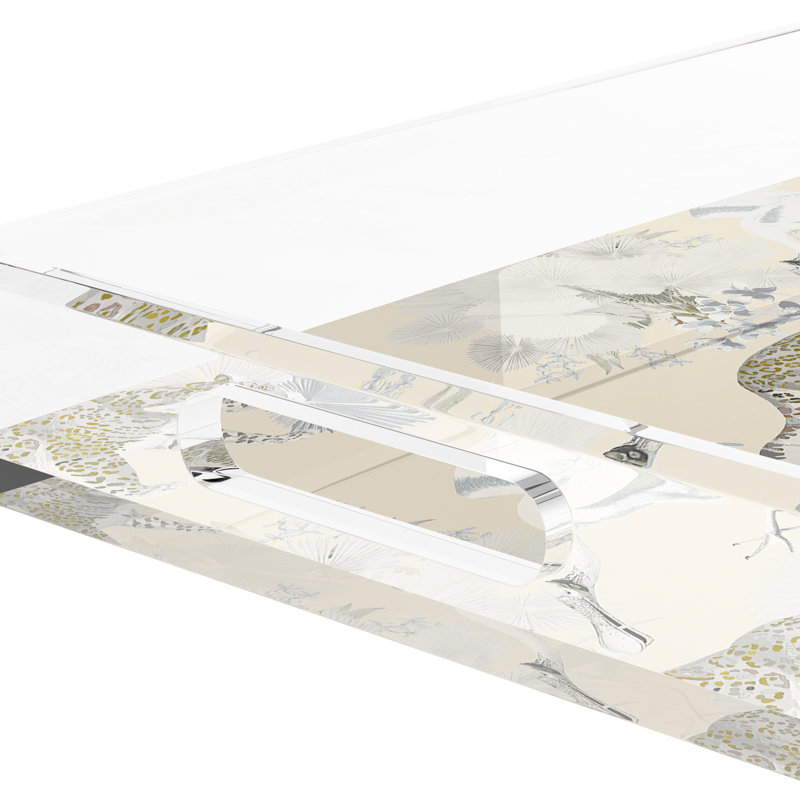 Leopard Walk Acrylic Rectangle Decorative Tray, 22.5"W x 14.5"D x 2"H, Cream