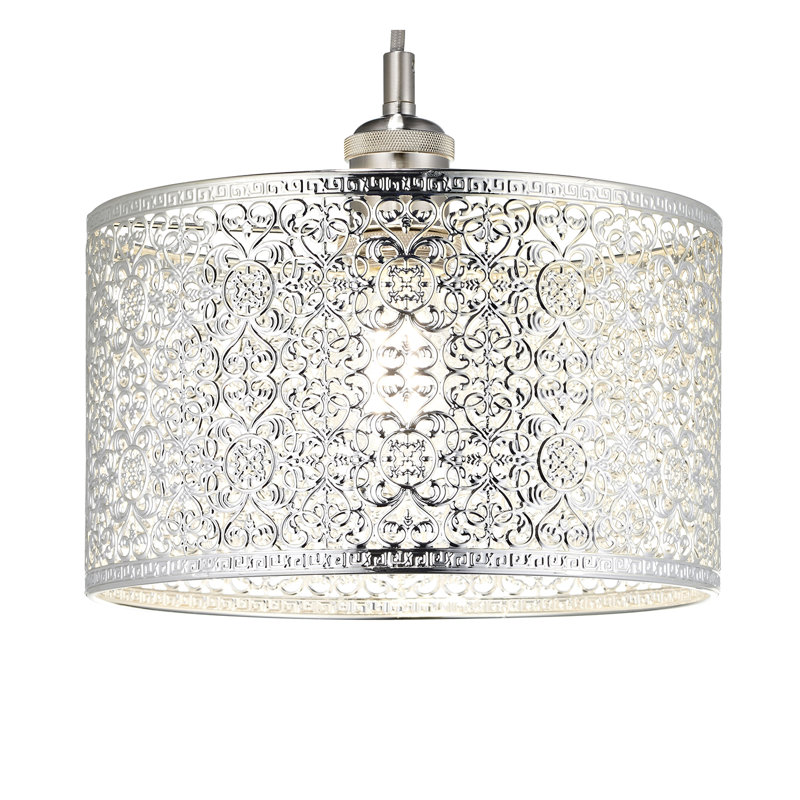 Ornate Moroccan Style Decorated Pendant Lighting Shade, Silver