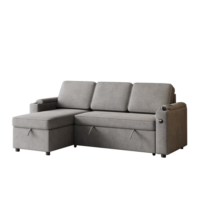 Sylvanis Convertible Sleeper Sofa with Reversible Chaise, Dark Grey Polyester Blend