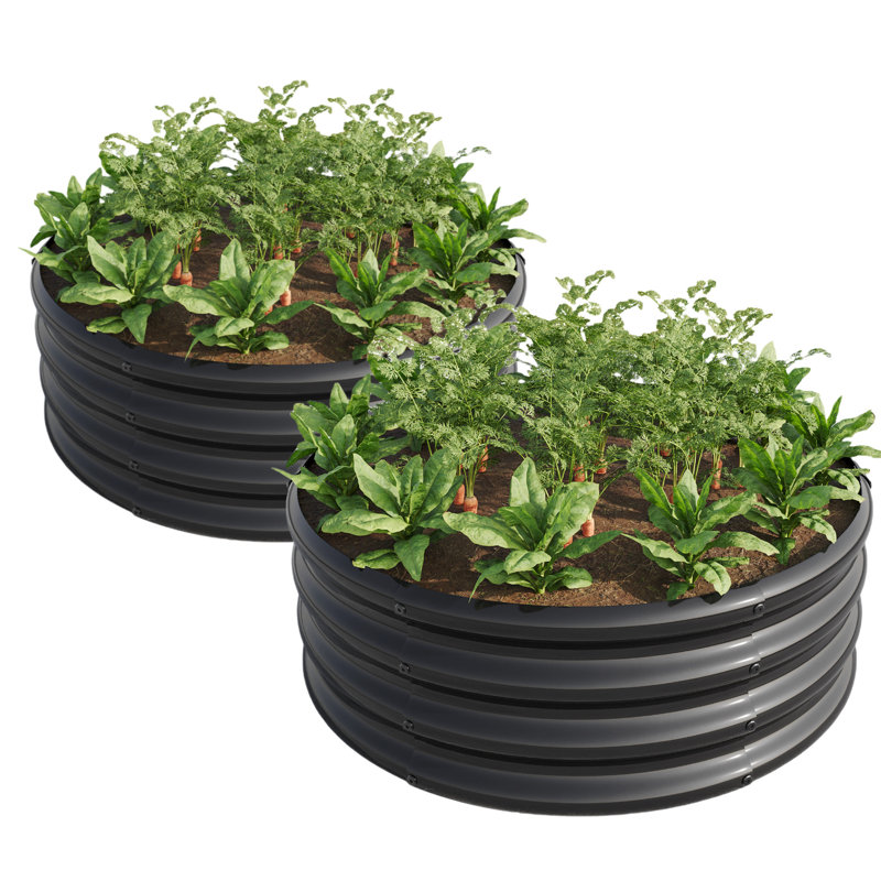2Pcs W840116762 Galvanized Metal Raised Bed For Bean And Carrot Gardens, Double - Layer Corrosion, Withstand Shallow To Medium Rooting Herbs, Round Structure,