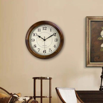 Horloge murale en bois 14 po Horloge murale silencieuse grande décorative | Horloge analogique à pile sans rétro pour salon, cuisine et chambre à coucher