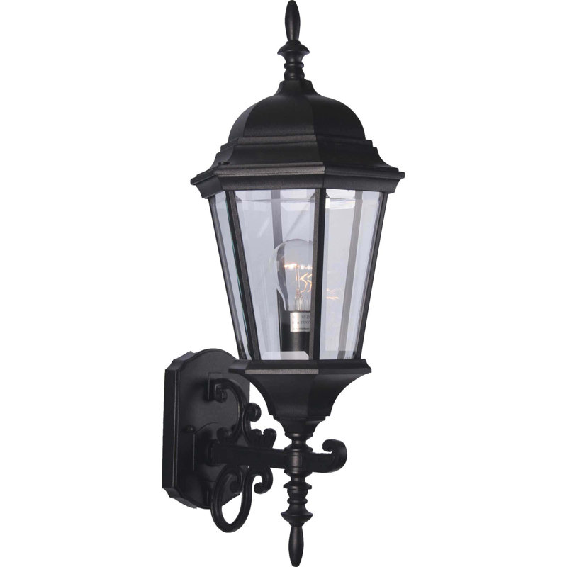 1-Light Outdoor Cast Aluminum Black Lantern Wall Mount Wall Light with Clear Beveled Glass, Black