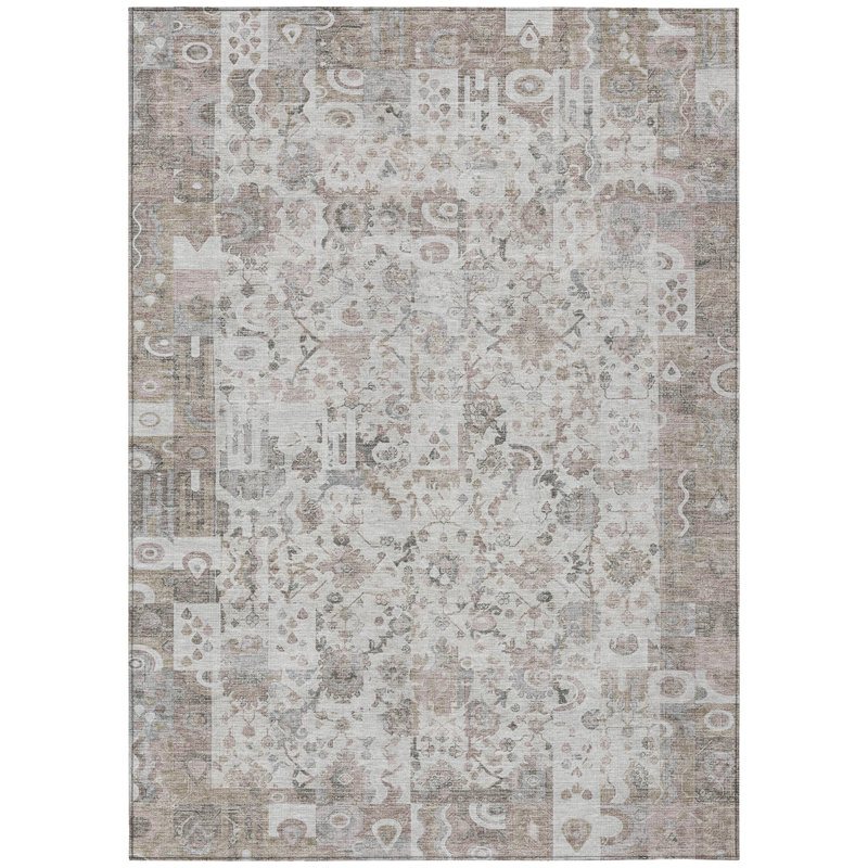 Machine Washable Indoor/Outdoor Xhevrie Taupe Rug, Rectangle 10' x 14'