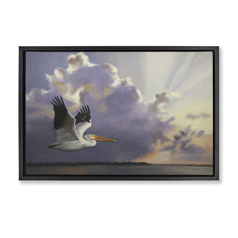 Toile flottante encadrée "Dawn Sunrise Pelican Brown" par D. Rust, Cadre flottant noir de jais, H 17 po x l 25 po