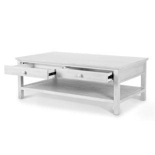 Geneva - Table basse à 2 tiroirs avec roulettes - Finition blanche vieillie