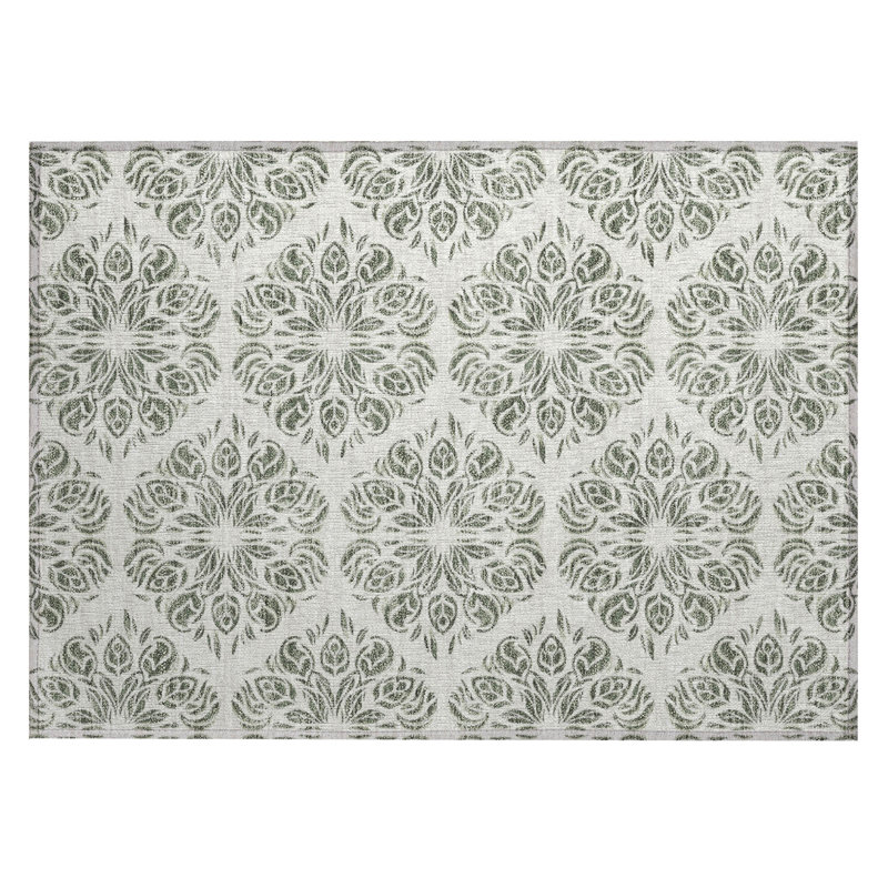Machine Washable Indoor/Outdoor Chantille ACN2456 Damask Rug, Basil, 1'8" x 2'6"