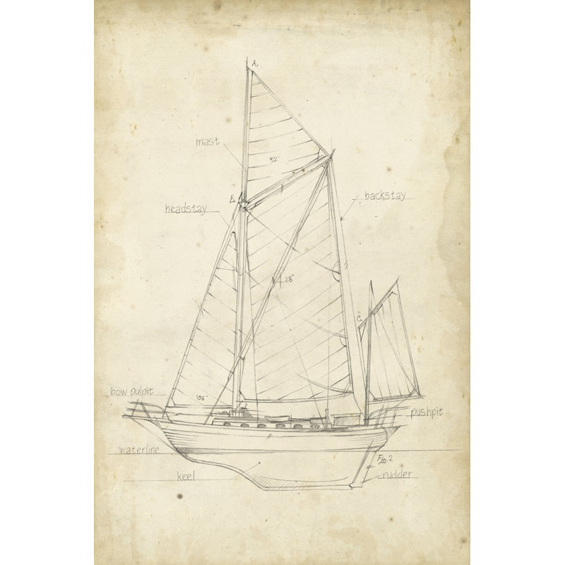 Voilier, plan V, reproduction sur toile, H 18 po x l 12 po