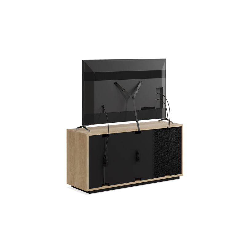 Toasted Oak and Black 3-Door Media Storage Console with Glass Shelves