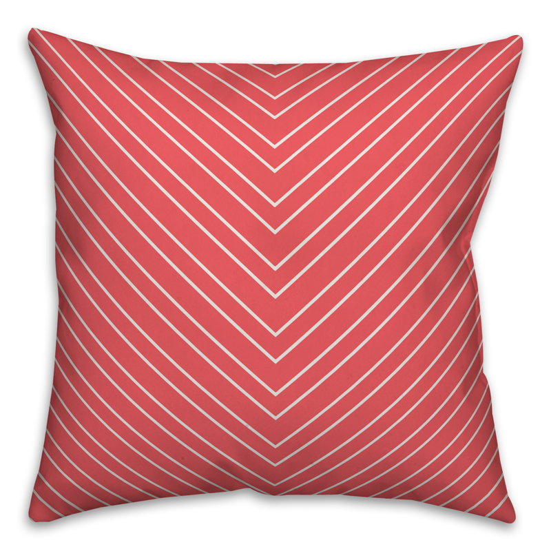  Coussin intérieur / extérieur à chevrons, Polyester / Bourre en polyester, 18 po x 18 po, Rouge clair / blanc