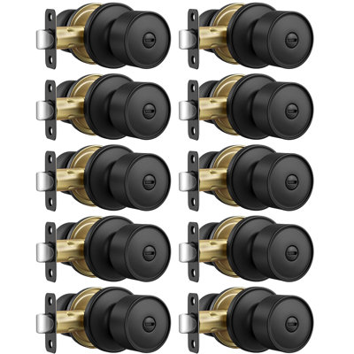 Poignées de porte intérieures noires mates, poignée de porte d'intimité pour chambre et salle de bain, poignées de porte intérieures noires avec boule ronde, installation facile (paquet de 10)