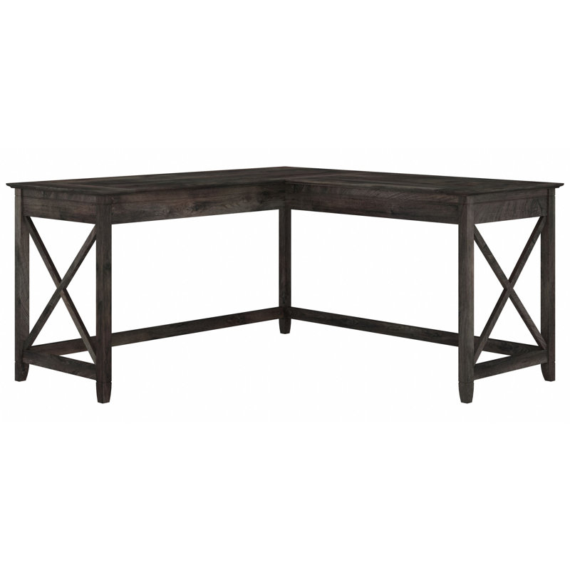 Ovia 60W L Shaped Desk, Dark Gray Hickory