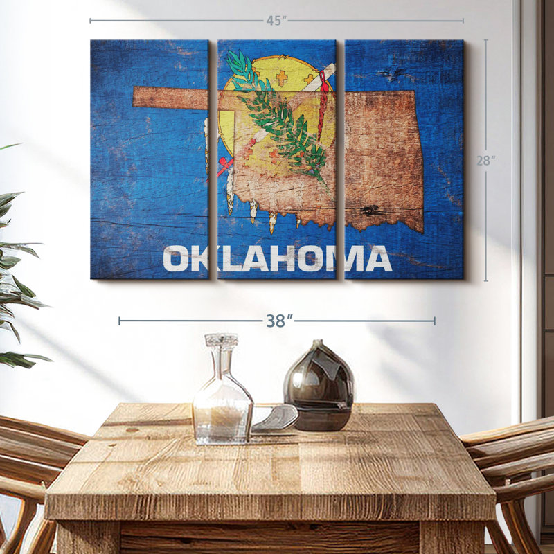 Carte "State Map Over Oklahoma Flag Canvas Print" sur, H 28 po x l 45 po x P 1,25 po