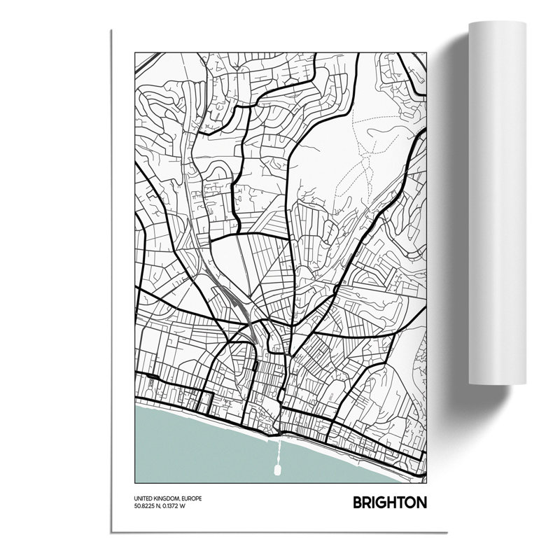 Map Brighton UK - Frameless Print, 42cm H x 30cm W x 0.1cm D