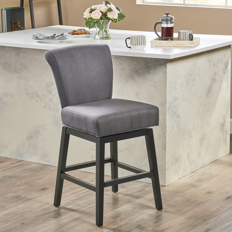Charcoal Grey Swivel Counter Stool With Fabric - Birch Legs, 25" Package Width, Practical Comfortable Seat, Width