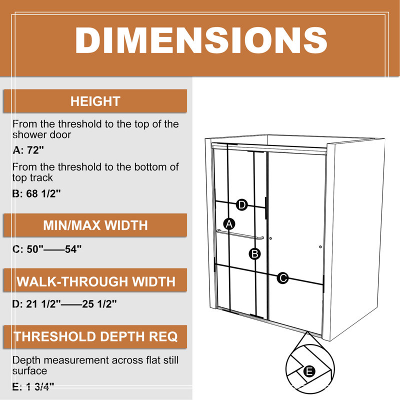 50In. -54 In. X 72 In. Traditional Sliding Shower Door In Matte Black With Clear Glass