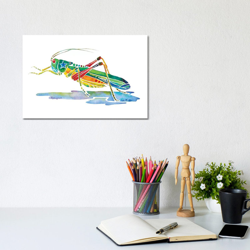 «Grasshopper Insect» par Jo Lynch - peinture sur toile tendue, H 8 po x l 12 po x P 0,75 po