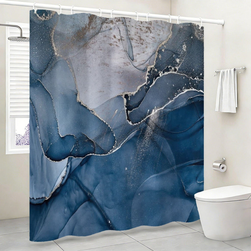 Rideau de douche bleu marine à motif abstrait à encre alcoolisée 72 x 72 pouces