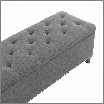 Repose-pieds de rangement 47,5 po, banc de rangement avec charnière de sécurité, repose-pieds capitonné en lin pour le salon, le vestibule, le couloir, le repose-pieds, soutien 500 lb - gris foncé