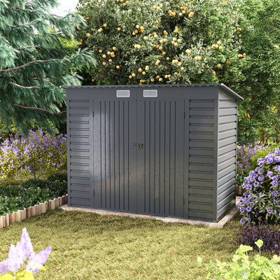 Gray Flat Roof Double Door Tool Shed