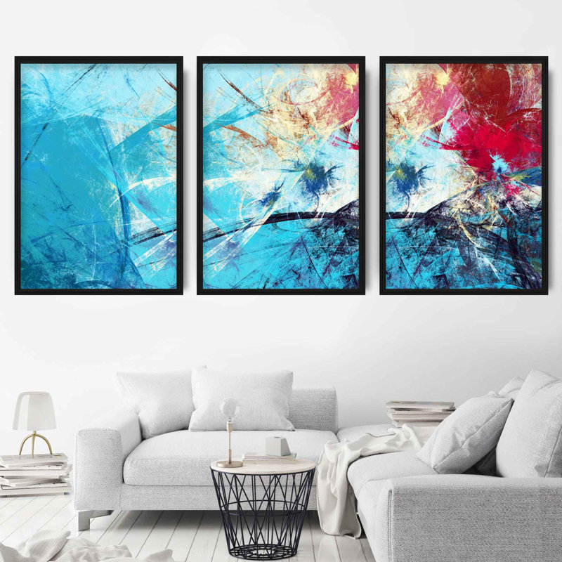 Spring Sunrise - 3 Piece Picture Frame Painting Set, Black Framed, 43cm H x 33cm W 