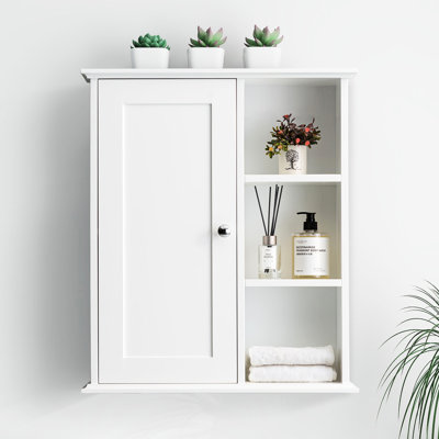 White Bathroom Wall Cabinet Over Toilet, Upgraded Design, Quiet Soft - Closing Hinges, Easy To Assemble, 30.25 Lb With Hinges And Versatile Storage, 24.21 In Deep, 7.28 High