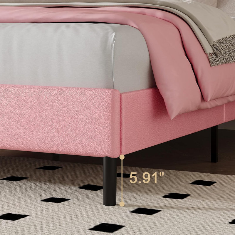 Ensemble de lit plateforme tapissier Diamond, Simple, Rose