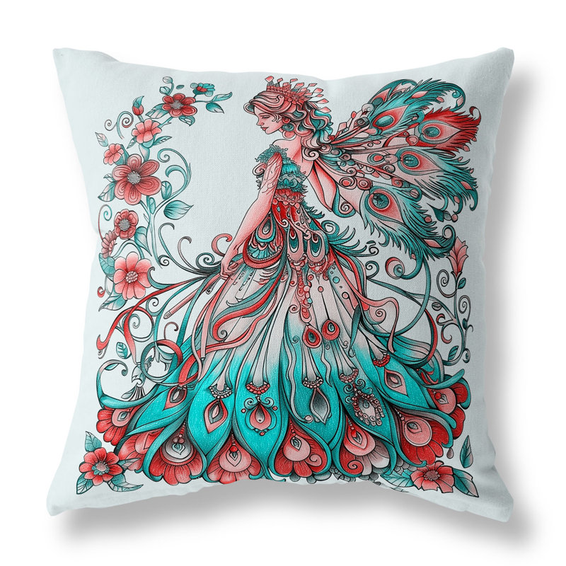 Coussin Floral, H 16 po x l 16 po, Bleu / rouge