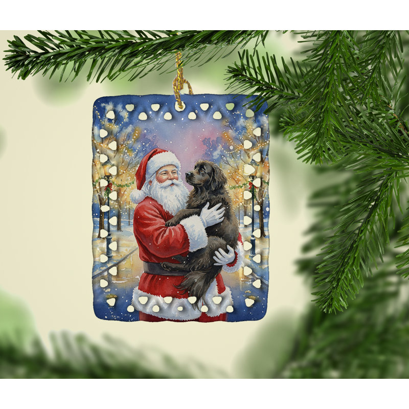 Ornement en porcelaine Terre-Neuve avec père Noël, Terre-neuve