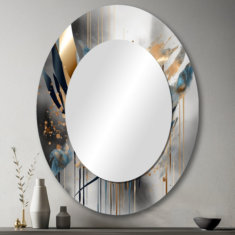 Abstrait formes et lignes infinies II - Grand miroir mural ovale sur métal, 43 po x 33 po