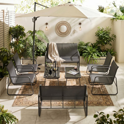 Textilene Garden Furniture Set, Metal Frame Patio Conversation Set With Loveseat
