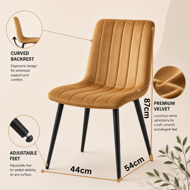Modern Oira Velvet Dining Chairs Set of 6 Brown Kursi Chair Dining Room Furniture