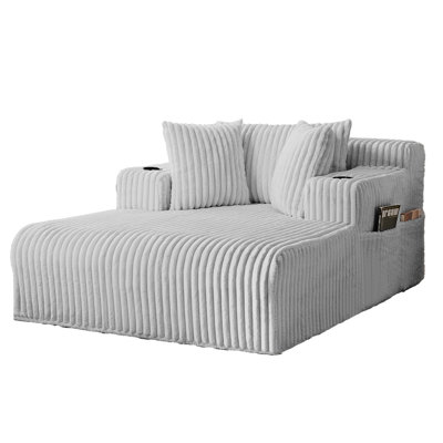43" Corduroy Chaise Lounge with Storage Ottoman & Cloud Cushion