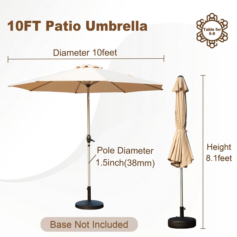 10Ft Deck Umbrella - Ribs Beige Sun