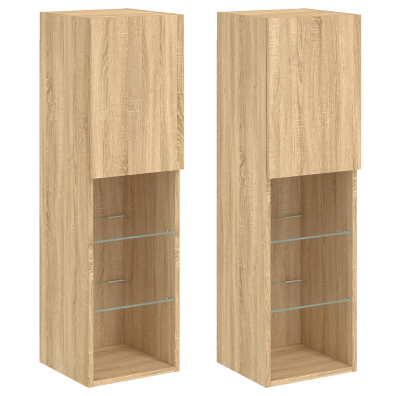 Olline Unfinished TV Stand for TVs up to 28" with Fireplace Included, Sonoma Oak