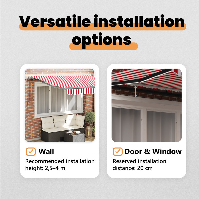 Retractable Awning, 300 cm W x 250 cm D, White/Red/Anthracite