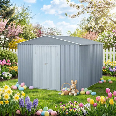 10X12x8 FT Outdoor Steel Storage Shed with Lockable Doors, Garden Sheds with Weather-Resistant and Moisture-Resistant, Ideal for Patio Lawn Backyard Outside Use
