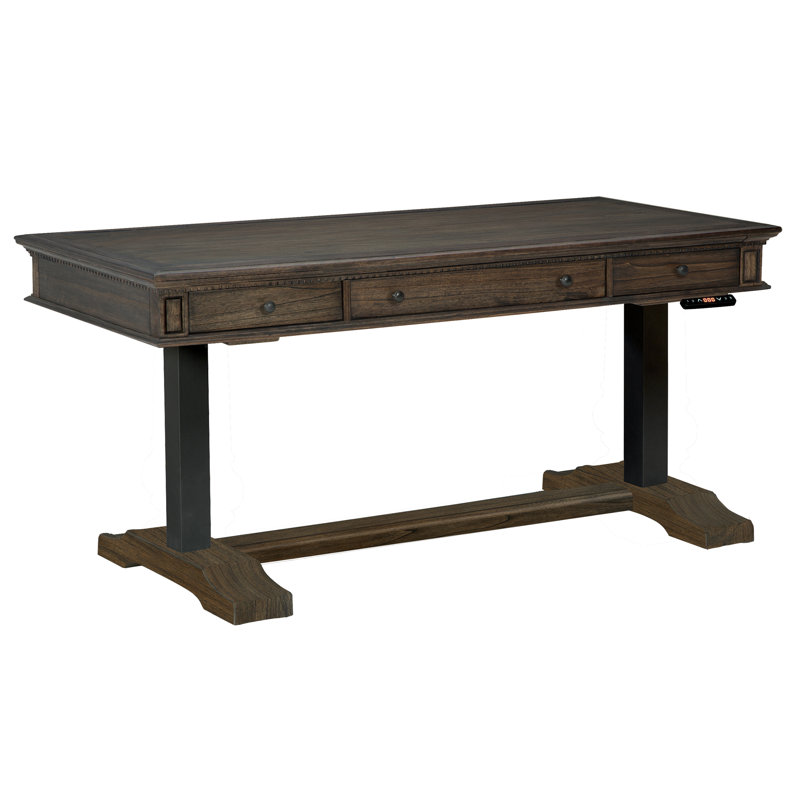 Metro 60" Wide Wellington Estates Lift Desk, Driftwood Finish, Dark Brown