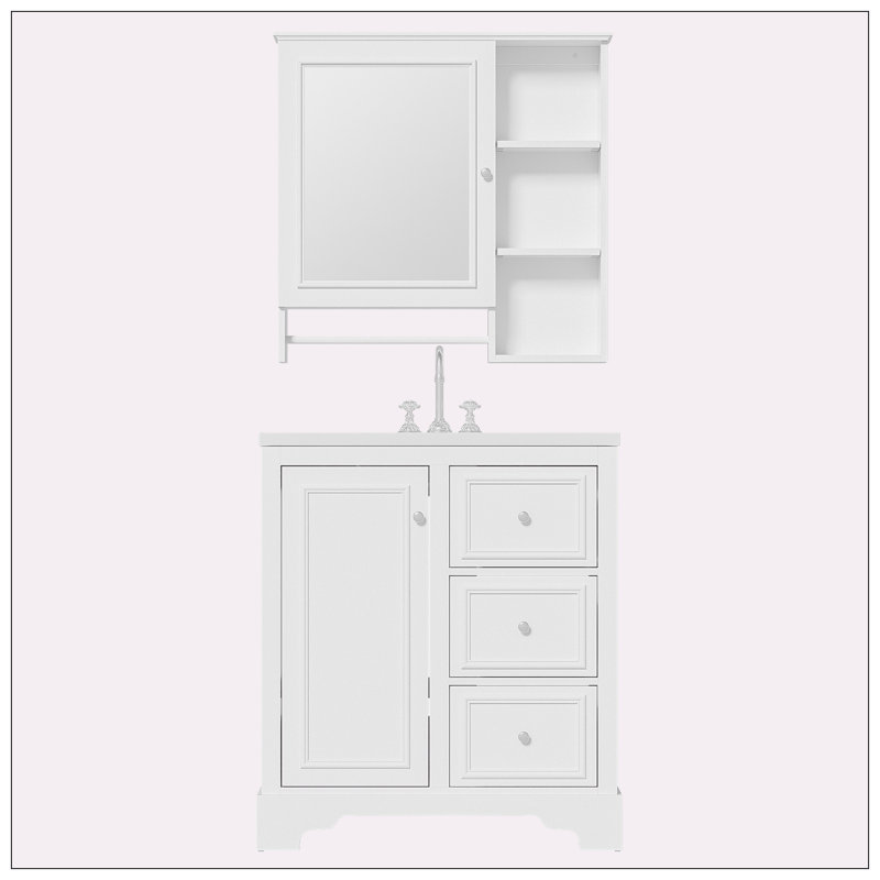 freestanding vanity set with mirror cabinet, White