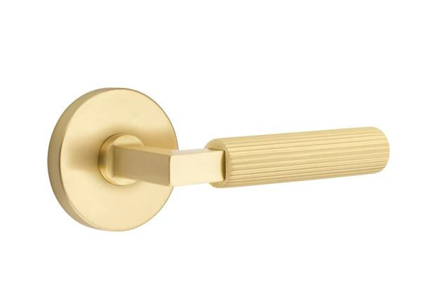 Emtek Select Privacy Interior Mortise w/ Disk Rosette & L-Square Stem, Straight Knurled Lever, Satin Brass, Left