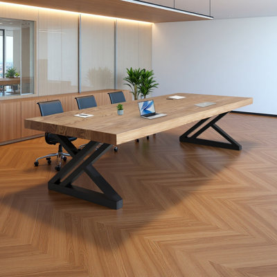 10-person solid wood rectangular conference table by 17 Stories