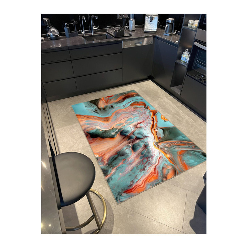 Multicolor Wavy Creative Patterned Woven Base Washable Rug, Rectangle 5'1" x 7'7" Rug Pad Included